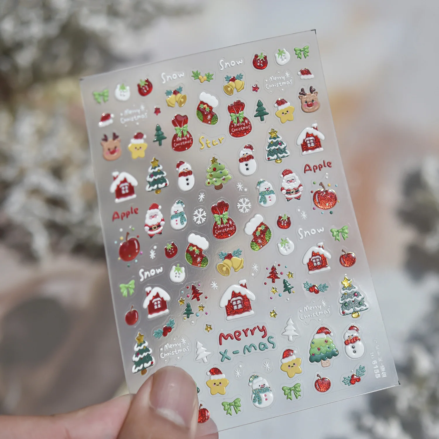Cartoon Christmas 5D Nail Art Stickers Santa Claus Snowman Reindeer Apple Gingerbread Man Bell Mini House Xmas Tree Nail Decals