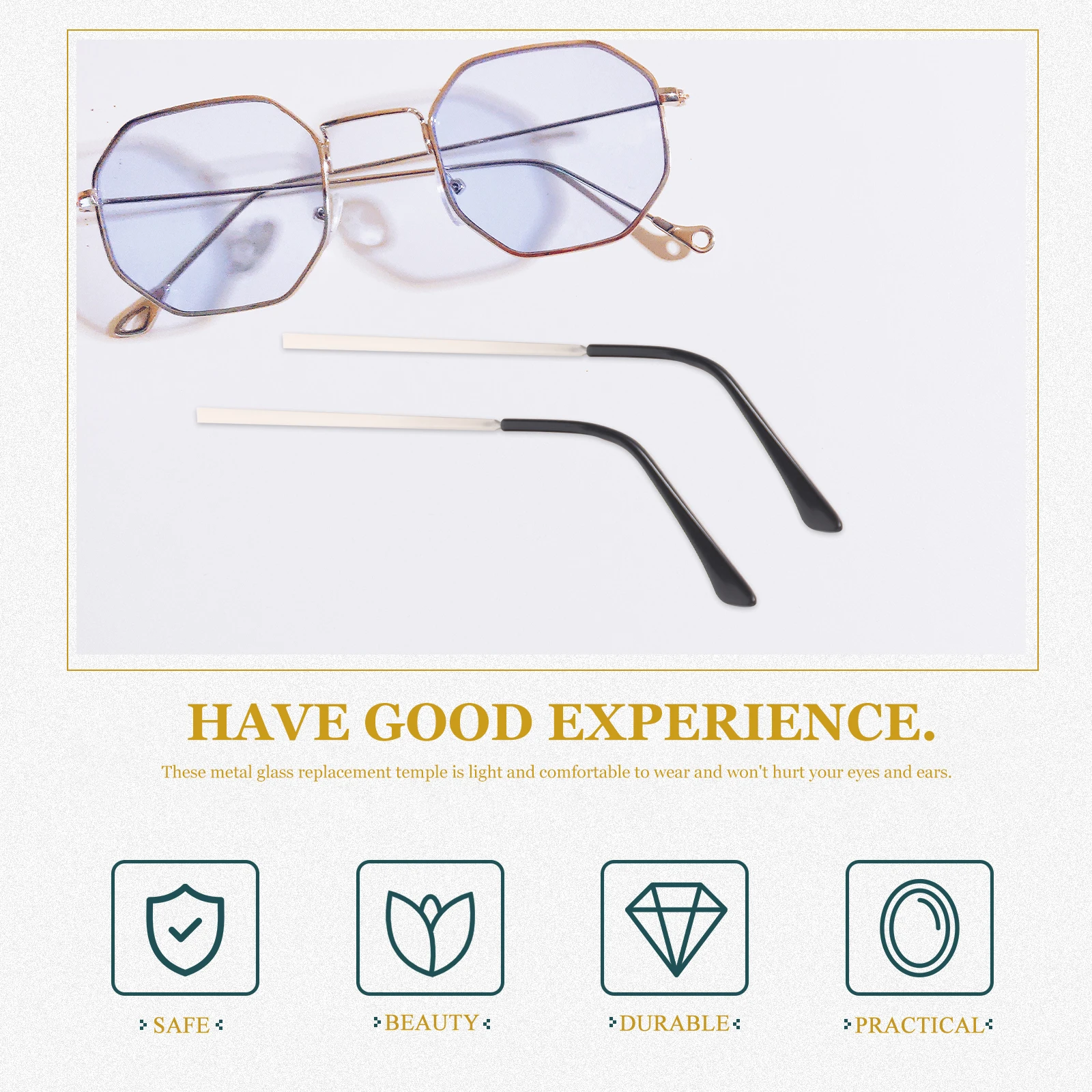 1 Pair Universal Metal Glasses Replacement Temple Lightweight Durable Eyeglass Arms For Sunglasses Repair Replacement