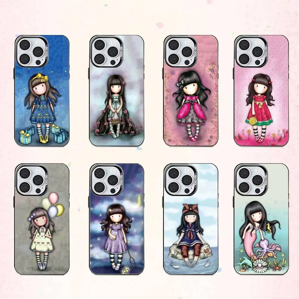 

C-Cute S-Santoro G-Gorjuss Phone Case For iPhone17,16,15,14,13,12,11 Plus,Pro Max Colored Silver Plated Inside Cover