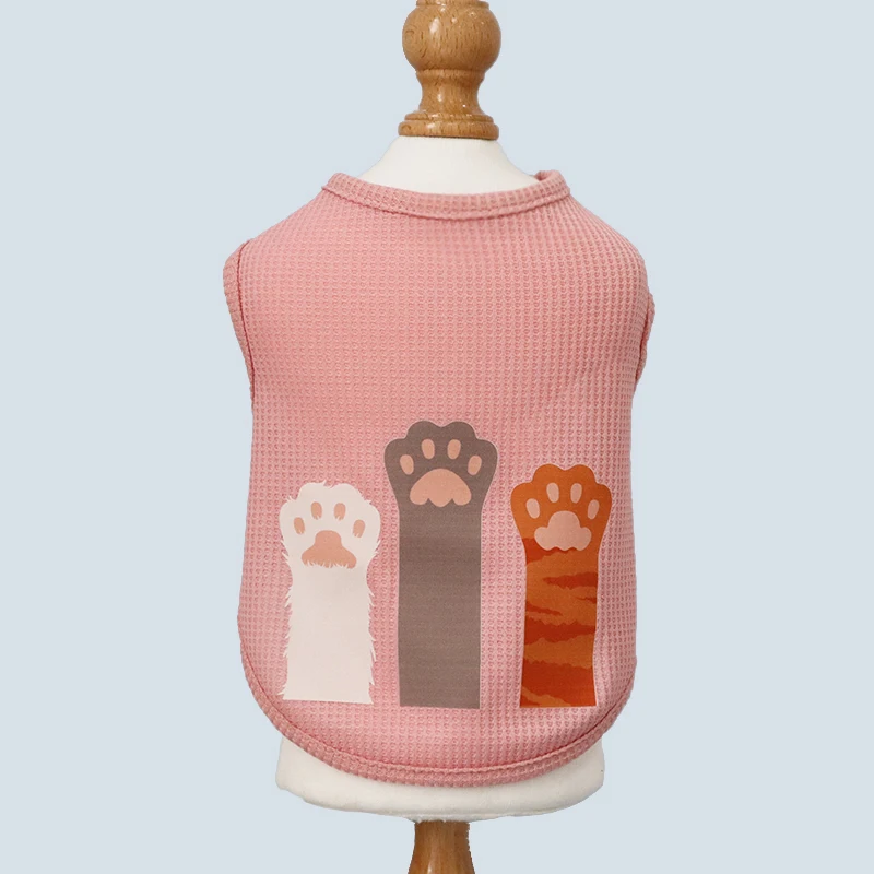 Waffle Pet Sleeveless Tank Top for Cats and Dogs, Universal Cute Candy Color, Minimalist Cat Paw Print, Spring and Autumn Clothi