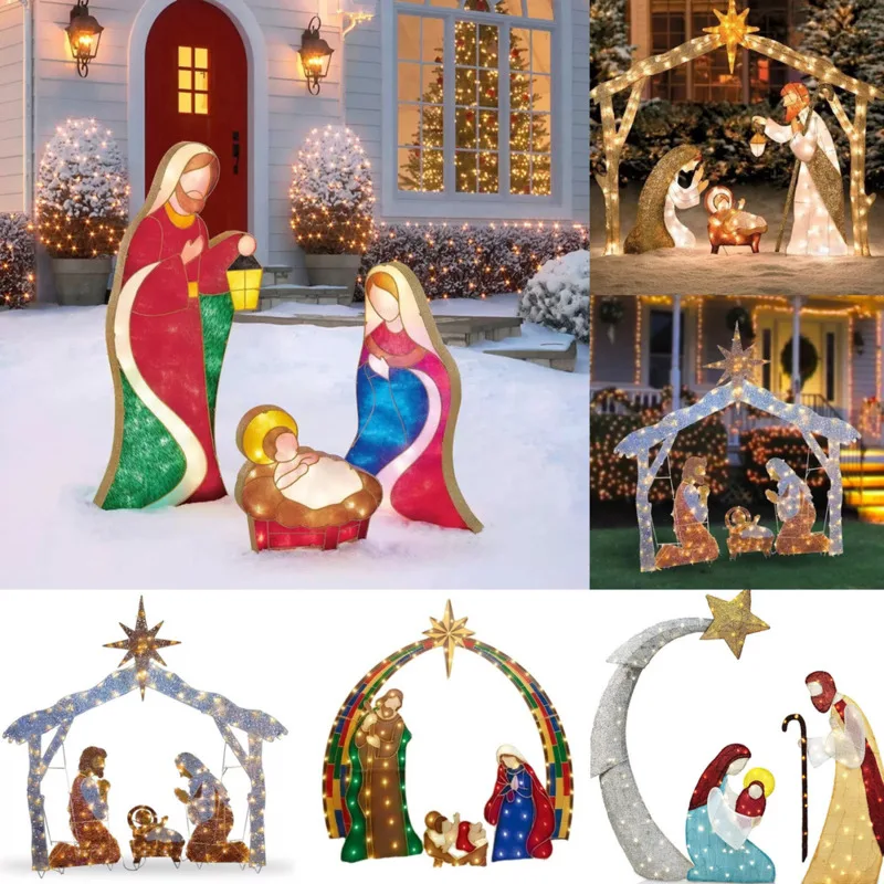 

Garden Nativity Christmas Scene Decor Ornament Christmas Easter Creative Outdoor Indoor Display Figurine Holiday Home Decoration