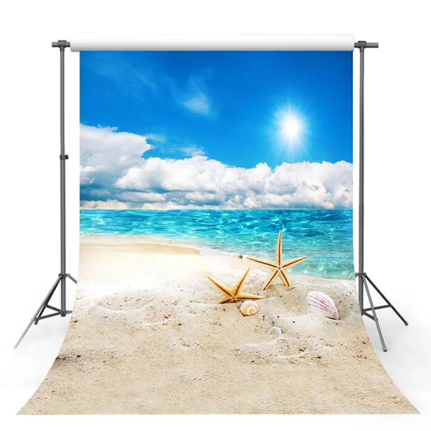 

Mocsicka Tropical Sea Beach Starfish Shell Coral Sand Palm Tree Holiday Scenic Photo Background Backdrop Photo Studio