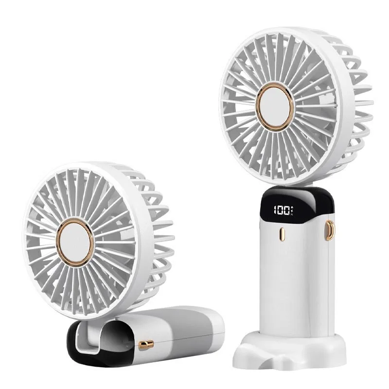 USB Handheld Mini Fan Foldable Portable Neck Hanging Fans 5 Speed USB Rechargeable Fan with Phone Stand and Display Screen