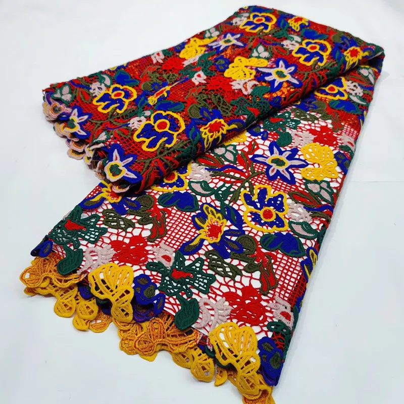 Fashionable Soft Embroidered Guipure Lace 5 Yards Multicolors African Traditional Cupion Inspired Fabric Sewing Garment TS1011