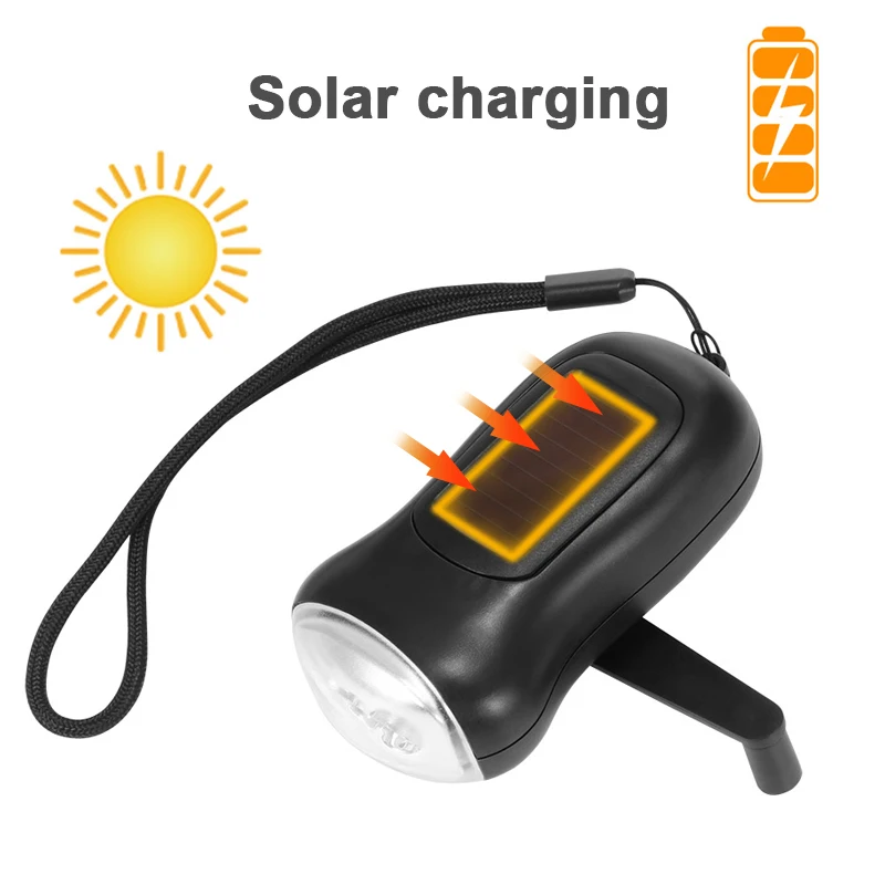 Emergency Flashlight Portable Hand Crank Generator Wind Up Solar Dynamo Powered Charger 3 LED Manual Flashlight Household