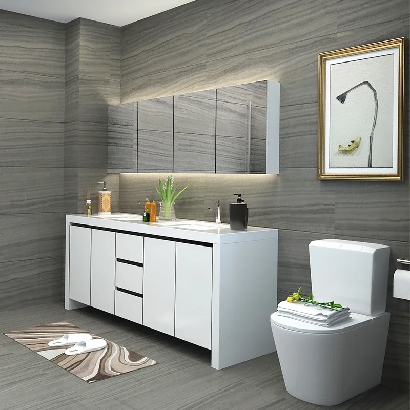 Solid Wood Bathroom Cabinet Modern Bathroom Vanity Oak Bathroom Furniture Double Basin Floor Gabinete Cabinet Modern Bath