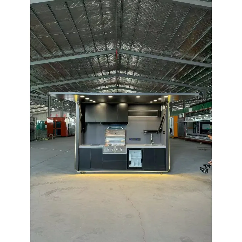 Factory Direct Supply Mobile Outdoor Kitchen Integrated Barbecue Counter with Sink Storage Roller Villa Garden BBQ Station