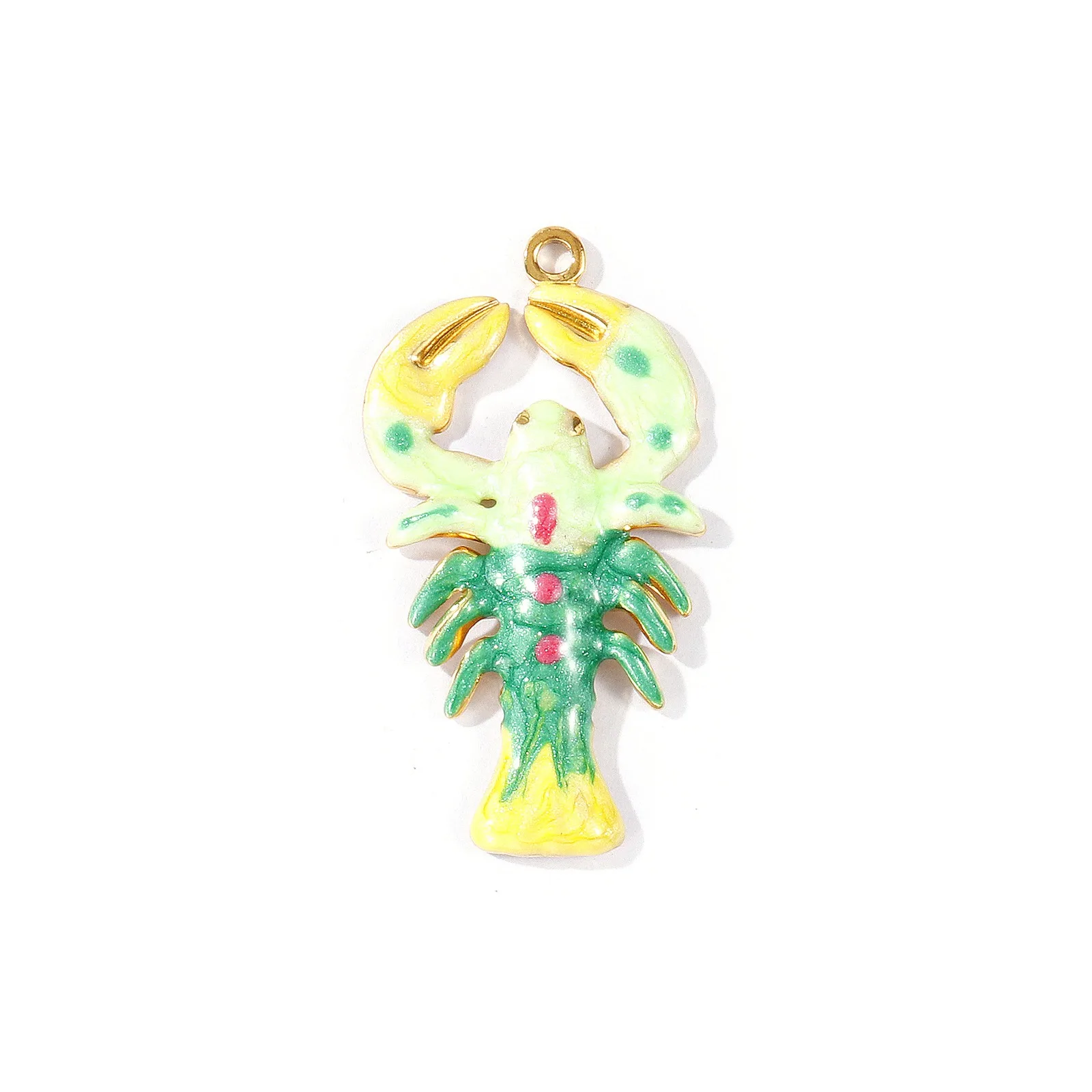 2 Stück Edelstahl-Hummel-Anhänger, 18 Karat vergoldet, mehrfarbige Emaille, perlmuttartige Charms für DIY-Halsketten-Schmuckherstellung – Detail 3