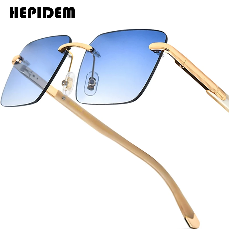 

HEPIDEM Buffalo Horn Sunglasses Women Brand Design Square Rimless High Quality Men Sun glasses Luxury Eyewear Buffs Eyeglasses