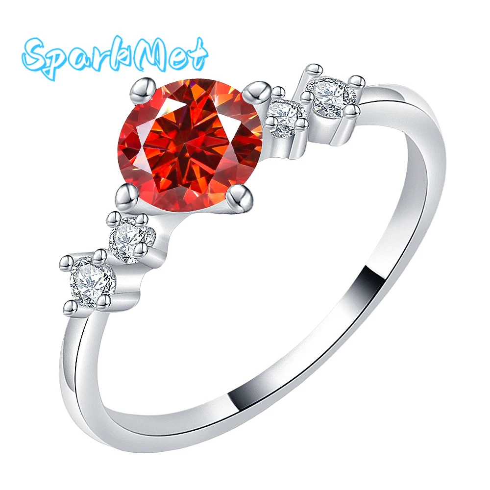 

SparkMet 1ct красное кольцо с муассанитом и сертификатом, пройденные испытательные кольца с бриллиантами, женские ювелирные изделия, подарок, 100% серебро S925