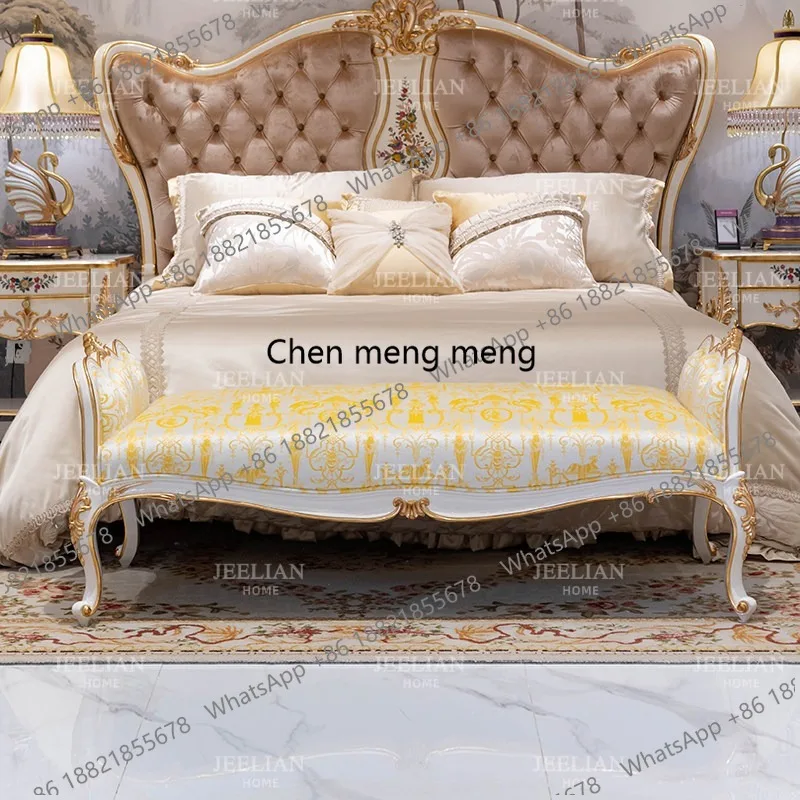 French elegant romantic solid wood leisure small sofa bedroom yellow bedside stool