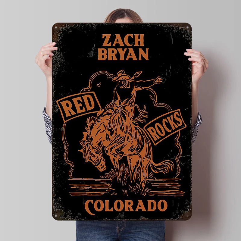 Zach Bryan Red Rocks Colorado Poster, individuelle Vintage-Metallschilder, Wandkunst, Retro-Blechschild für Wohnzimmer, Dekorationen, Haus
