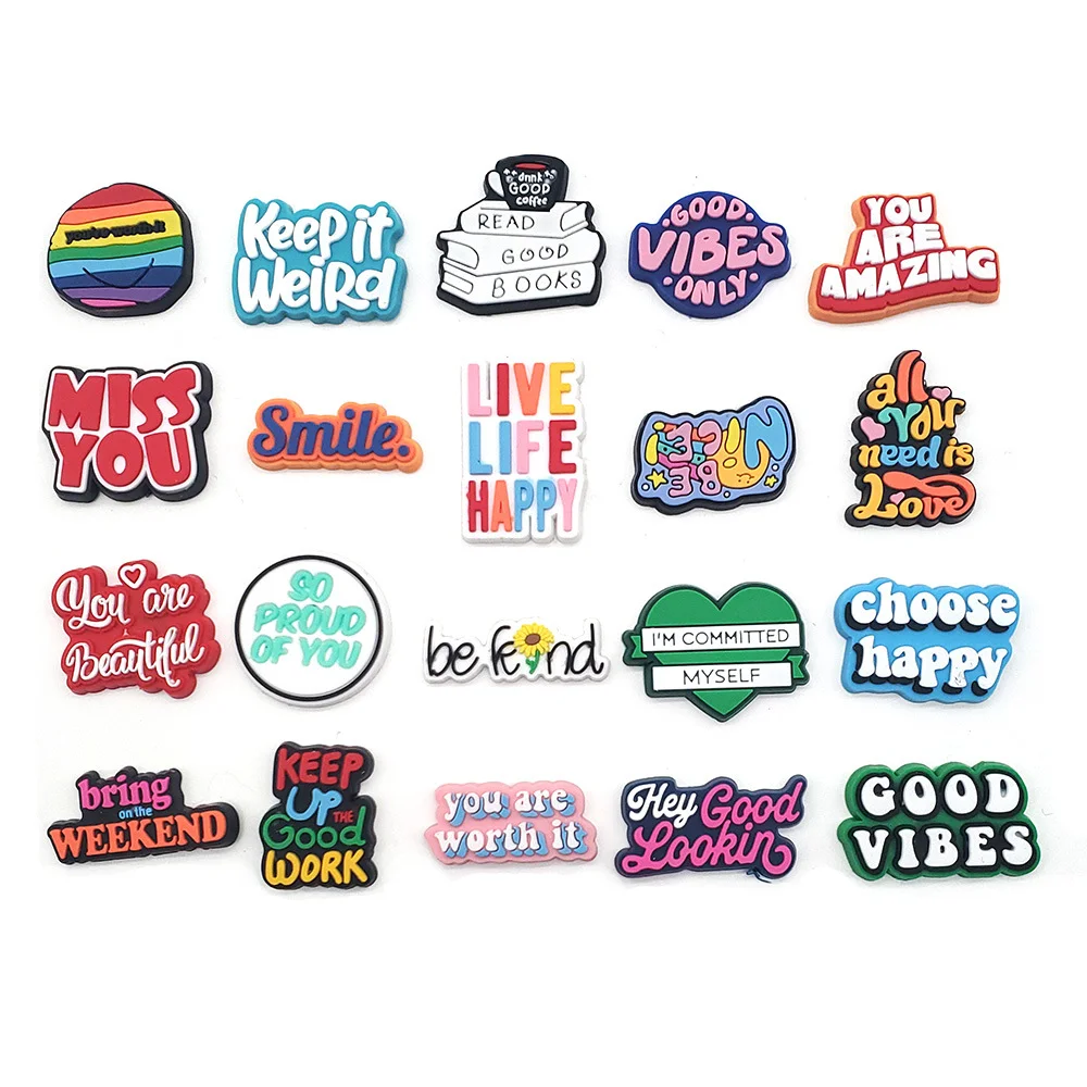 

1-20pcs Funny Phrase Shoe Accessories PVC Phrase Letters Sandals Decorations For Shoe Charms Clogs Buckle Gifts