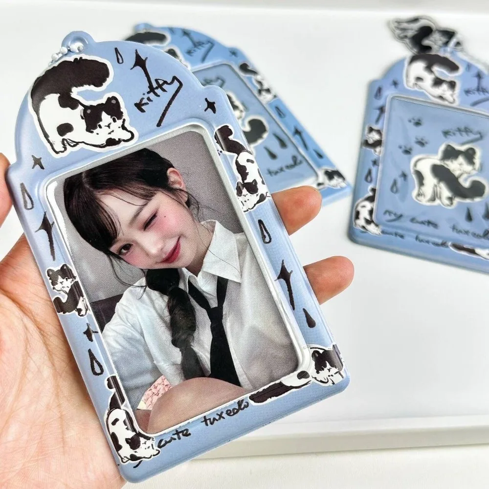 แบบพกพาแมวพิมพ์น่ารักกระเป๋า PU Multi Card Sleeve คลิปการ์ดขนาดเล็ก