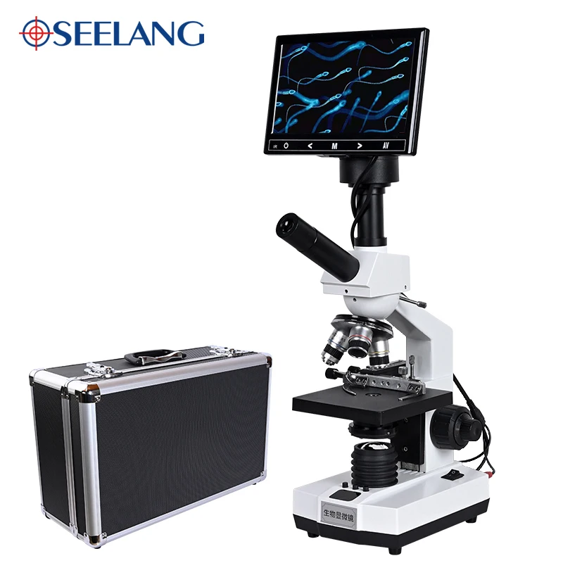 TV type Professional Lab sperm biological HD Binocular microscope zoom 2000X + USB 5MP electronic digital eyepiece +7-inch LCD