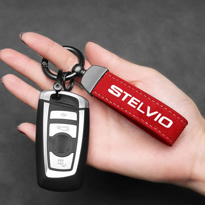 Suede Car Keychain Ring Vintage Leather Zinc Alloy Key Chain Keys Holder Universal Luxury Keyring For Alfa Romeo STELVIO