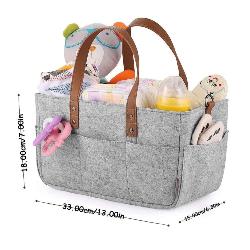 Automobiles Baby Felt Storage Nursery Organizer Basket Infant Diaper Bag with Handle Caddy Changing Nappy Kids Storage Carrier image 6