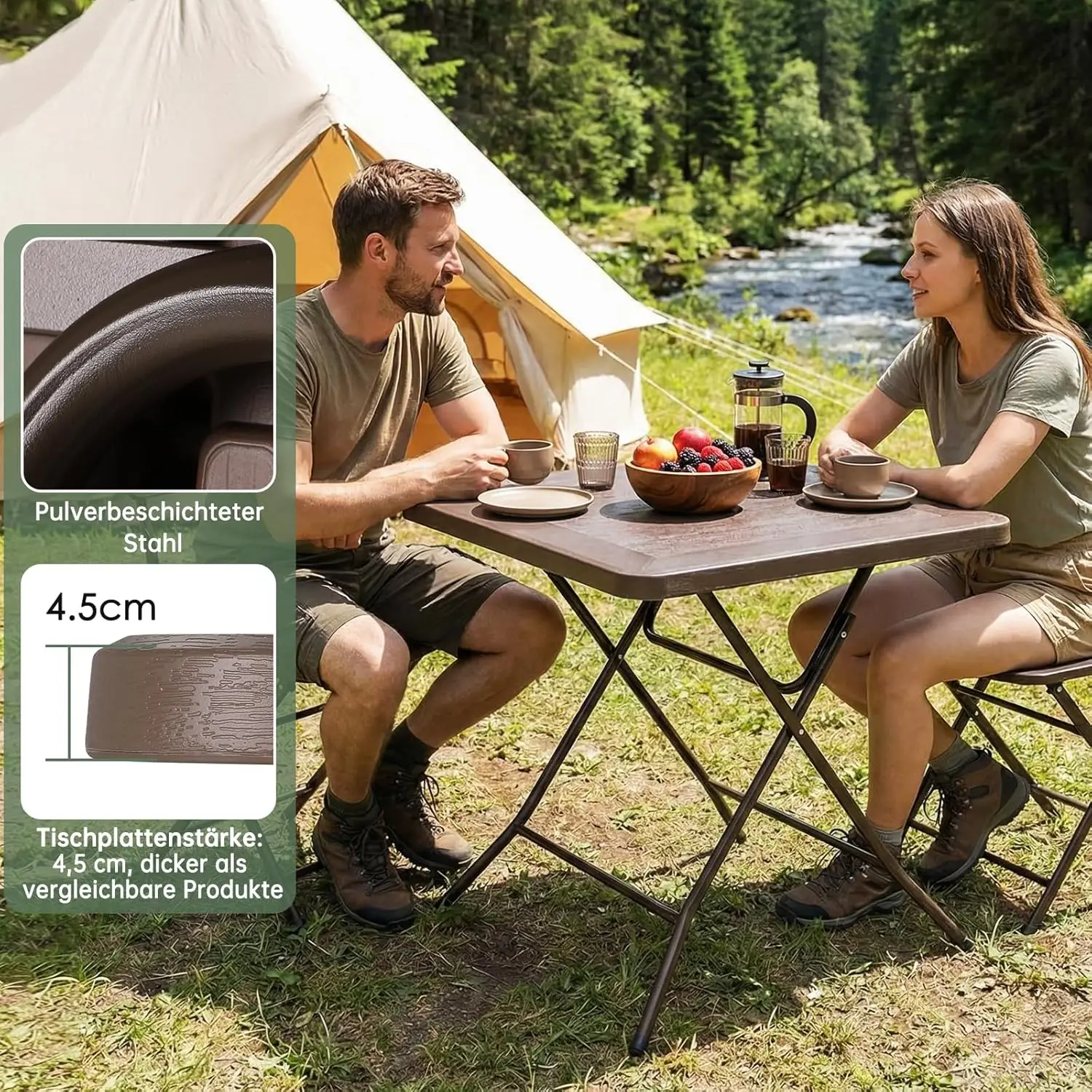 Wasserdichter Gartentisch, Klapptisch 80 x 80 x 74 cm, Balkontisch mit Stahlrahmen, verdicktes HDPE, für Party-Küche, Wohnzimmer – Detail 20