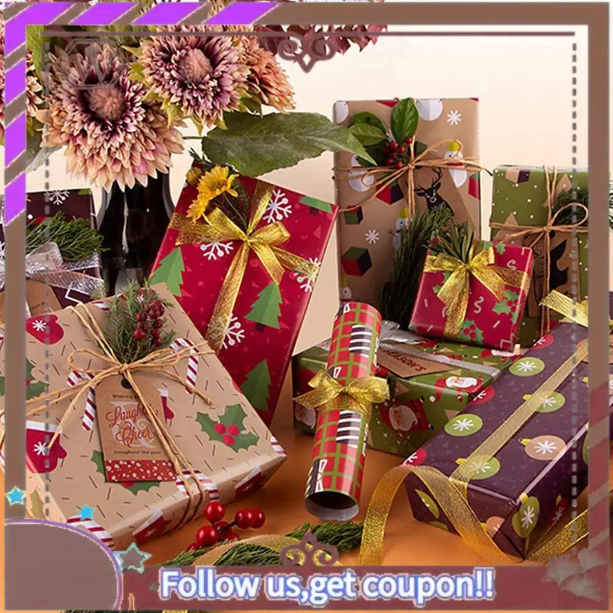 ABBG-12 حزمة من أوراق التغليف الورقية، لمجموعة ورق تغليف حفلة عيد الميلاد وأوراق تغليف الهدايا