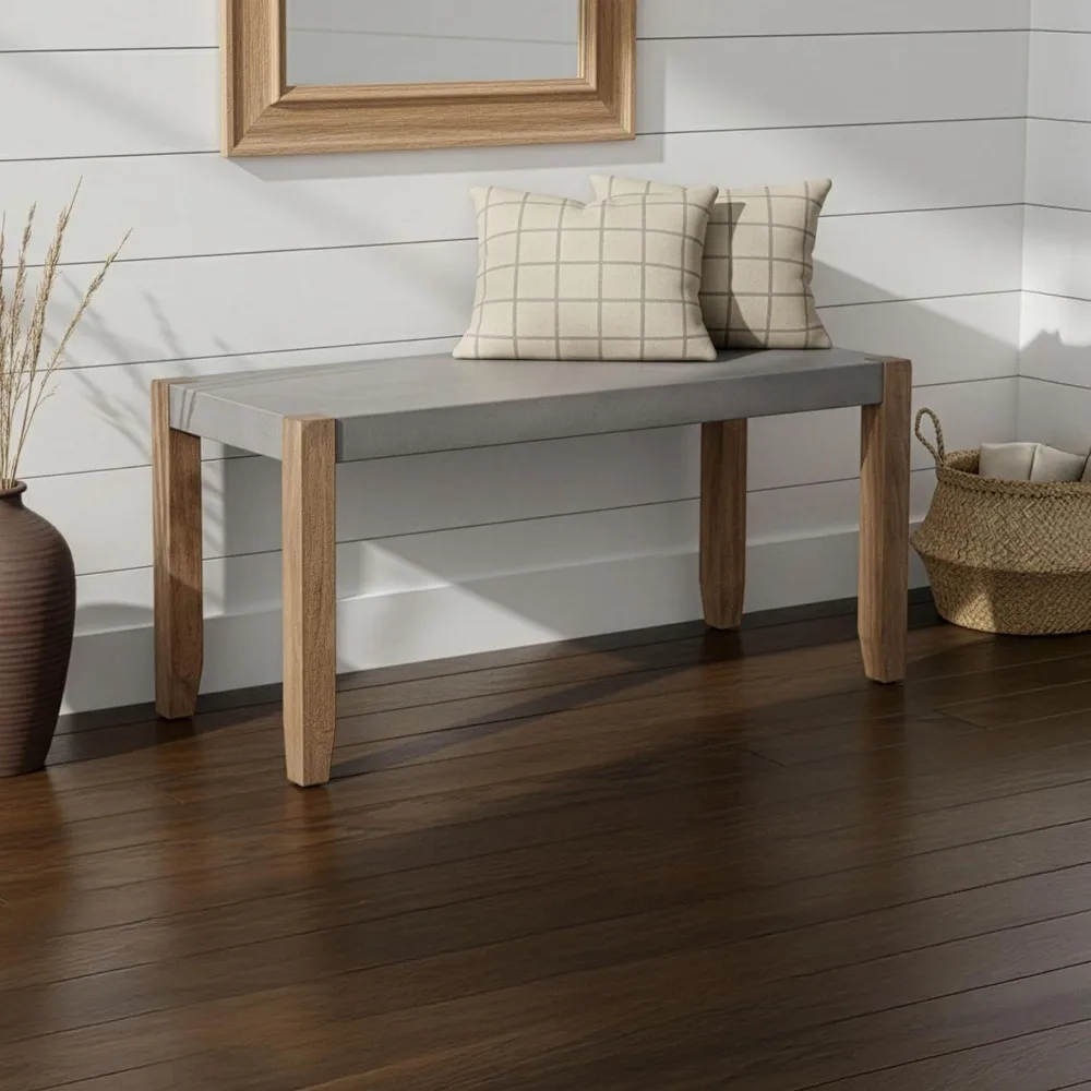 مقعد مدخل صناعي ريفي مقاس 40 بوصة مع مقعد خرساني صناعي - مقعد خشبي متعدد الاستخدامات لغرفة المعيشة وغرفة النوم وتناول الطعام