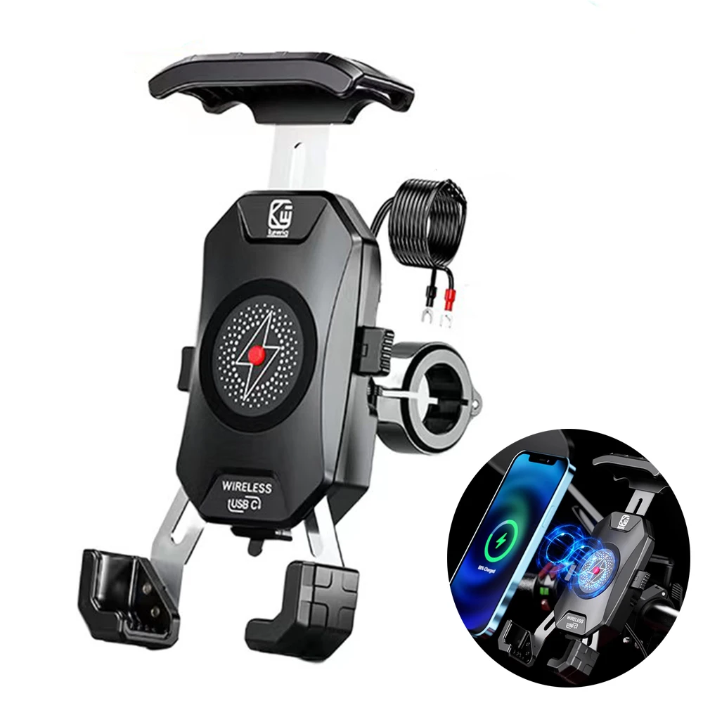 Suporte do telefone da motocicleta carregamento rápido sem fio carregador usb rápido moto espelho suporte celular guiador montar