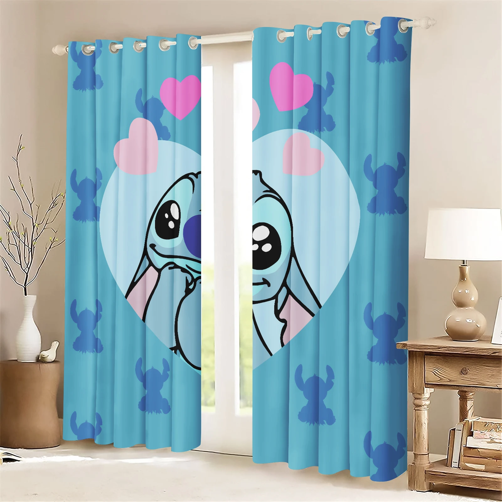 Stitch 100% Polyester Curtains For Living Room Luxury Set Home Decor Blackout Curtains Balcony Screen Dustproof Cartoon Cute