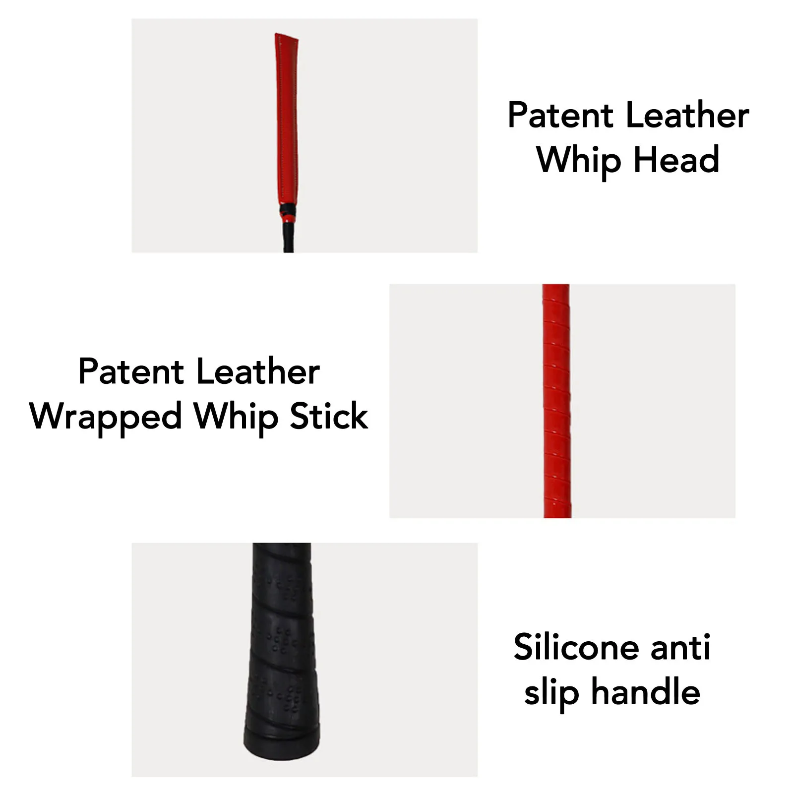 سوط حصان من الجلد اللامع مع مقبض سيليكون مضاد للانزلاق لسباق رياضة الفروسية بطول 65 سم #2