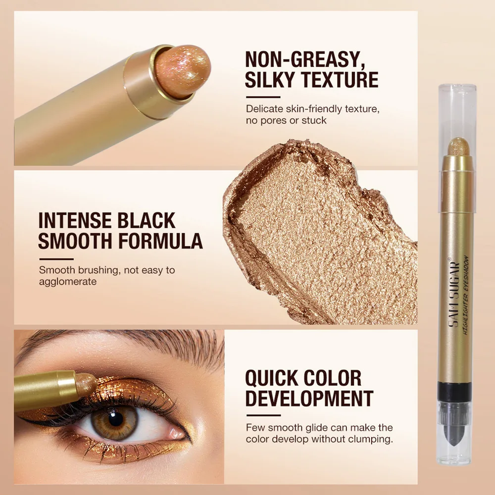 デュアルエンド ハイライター スティック パール光沢 シマー コントゥア＆グロー アイシャドウ ペンシル ワンスワイプ アプリケーション 長時間持続する美しさ