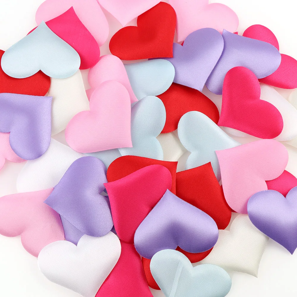 200PCS Colorful Hearts Cloth Padded Lovely Mini Peach Heart Patches Wedding Appliques DIY Sewing Accessories Craft Decor