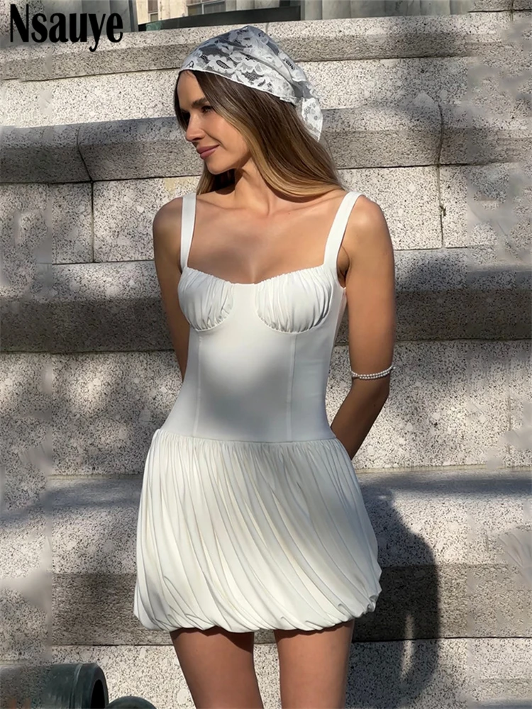 Nsauye Chic แฟชั่น SEXY Night Club ดอกไม้ Bud จีบชุดมินิ Camis ฤดูร้อนชุดราตรีเสื้อผ้าผู้หญิงชุด 2025