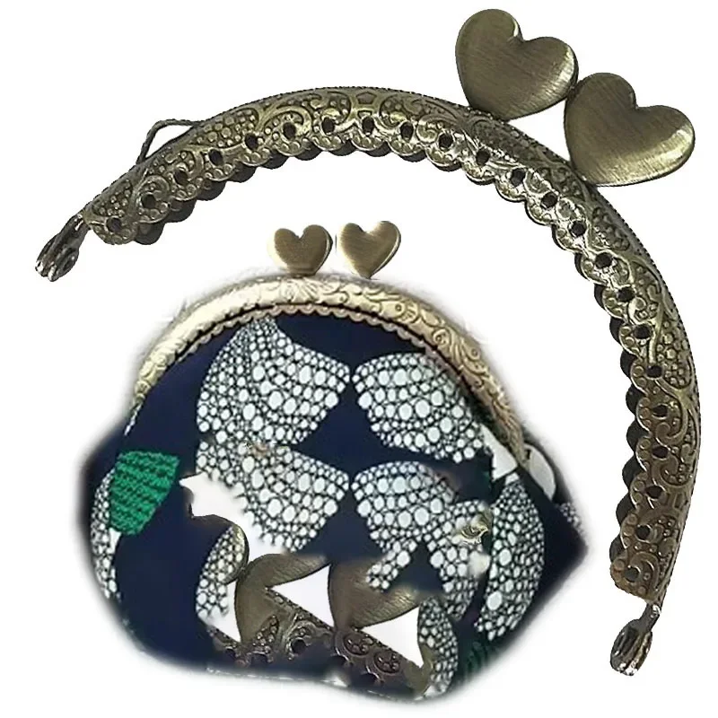 10PCS 8.5cm Double Heart Beads Semicircle Metal Purse Frame Kiss Clasp Clutch DIY Bags Hardware Craft Accessories