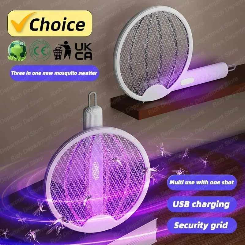 Foldable USB Rechargeable Mosquito Killer Lamp Handheld Electric Mosquito Swatter With UV Light Trap Insect Exterminator 3500V