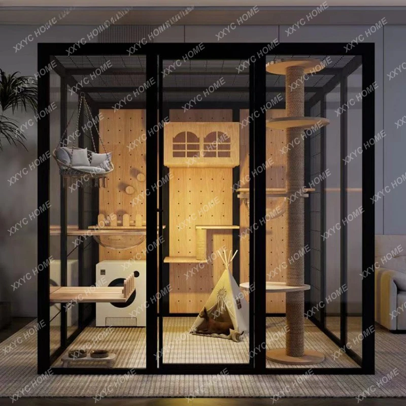 SS Panoramic glass cat house cattery large luxury oversized cat cage