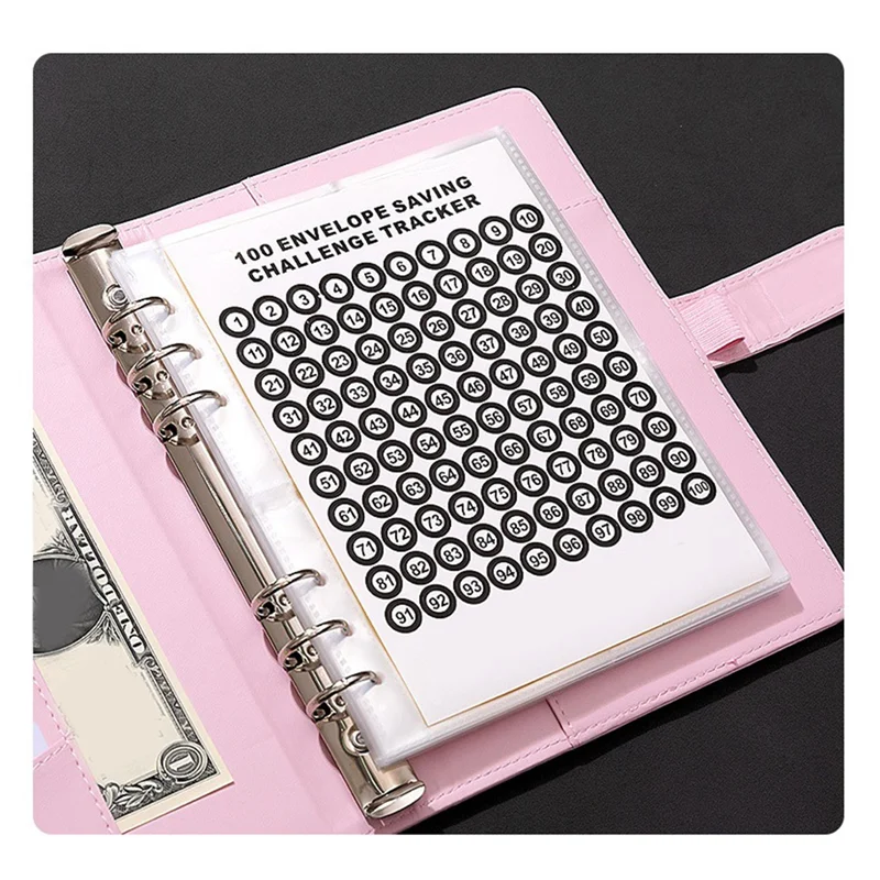 AEE7-100 Day Challenge Money Saving Binder Leather Envelope Challenge Binder, Easy, Engaging And Rewarding