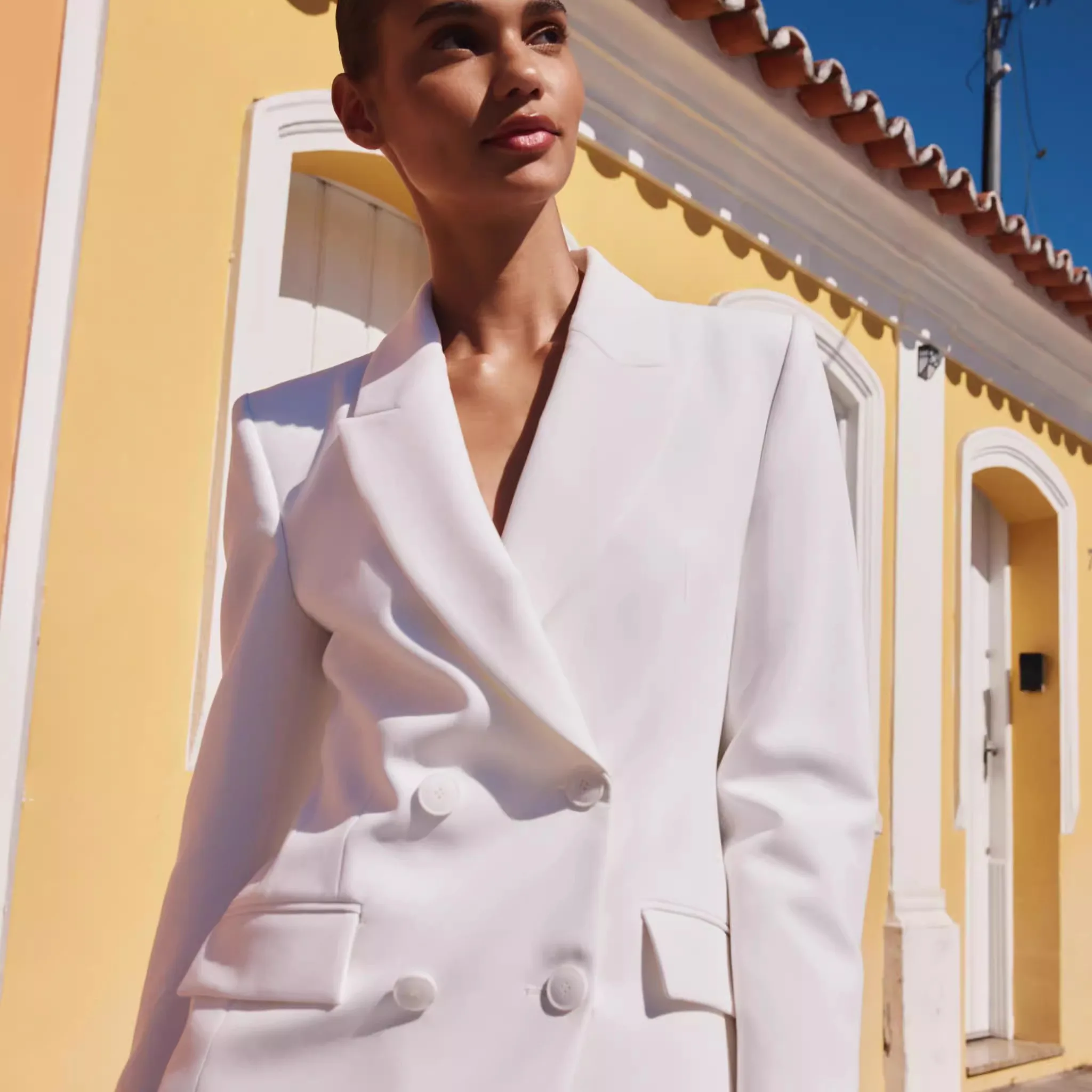 

Women's Long Sve Suit Jaet oulder Pads Double Breasted High Waist Slim Fit Pants Commute Sle Faion Spring 2025