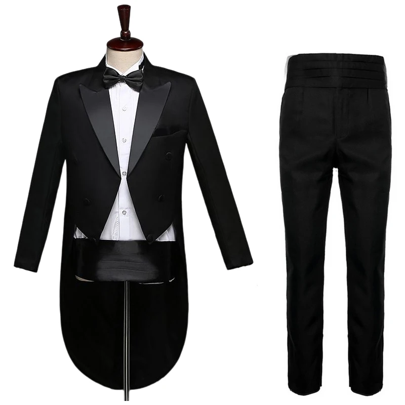 Men\'s Classic Black Tuxedo Dress Tailcoat Floral Lapel 2-Piece Suit Wedding Groom Stage Singer Formal Dress Tails Jacket Outfits