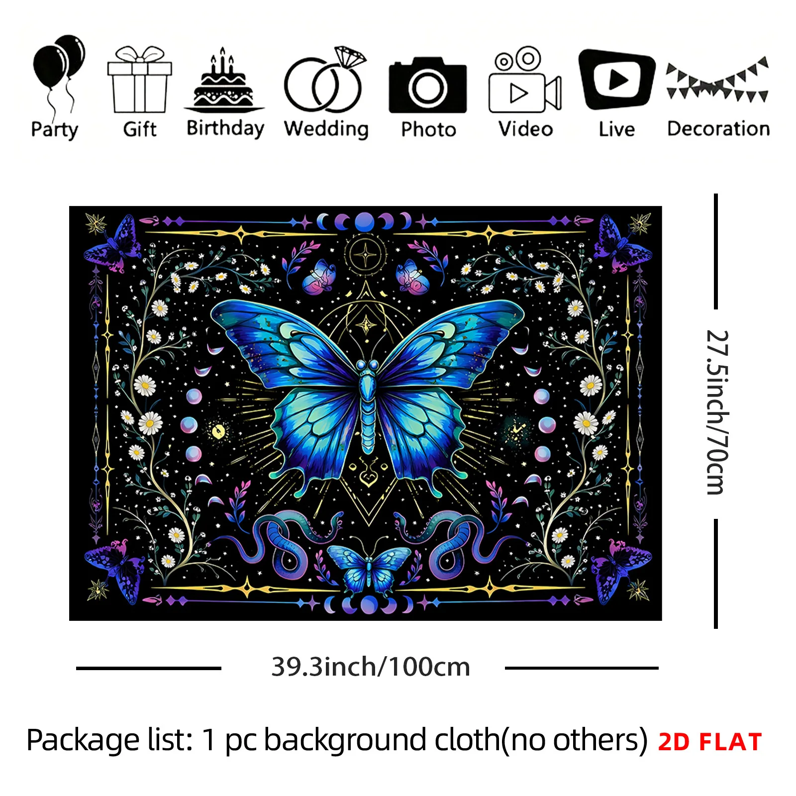 Boho Bohemian Butterfly Tapestry Wall Hanging Cosmic Mandala Decor Mystic Witchy Art Boho Chic Dark Background Home Decoration f