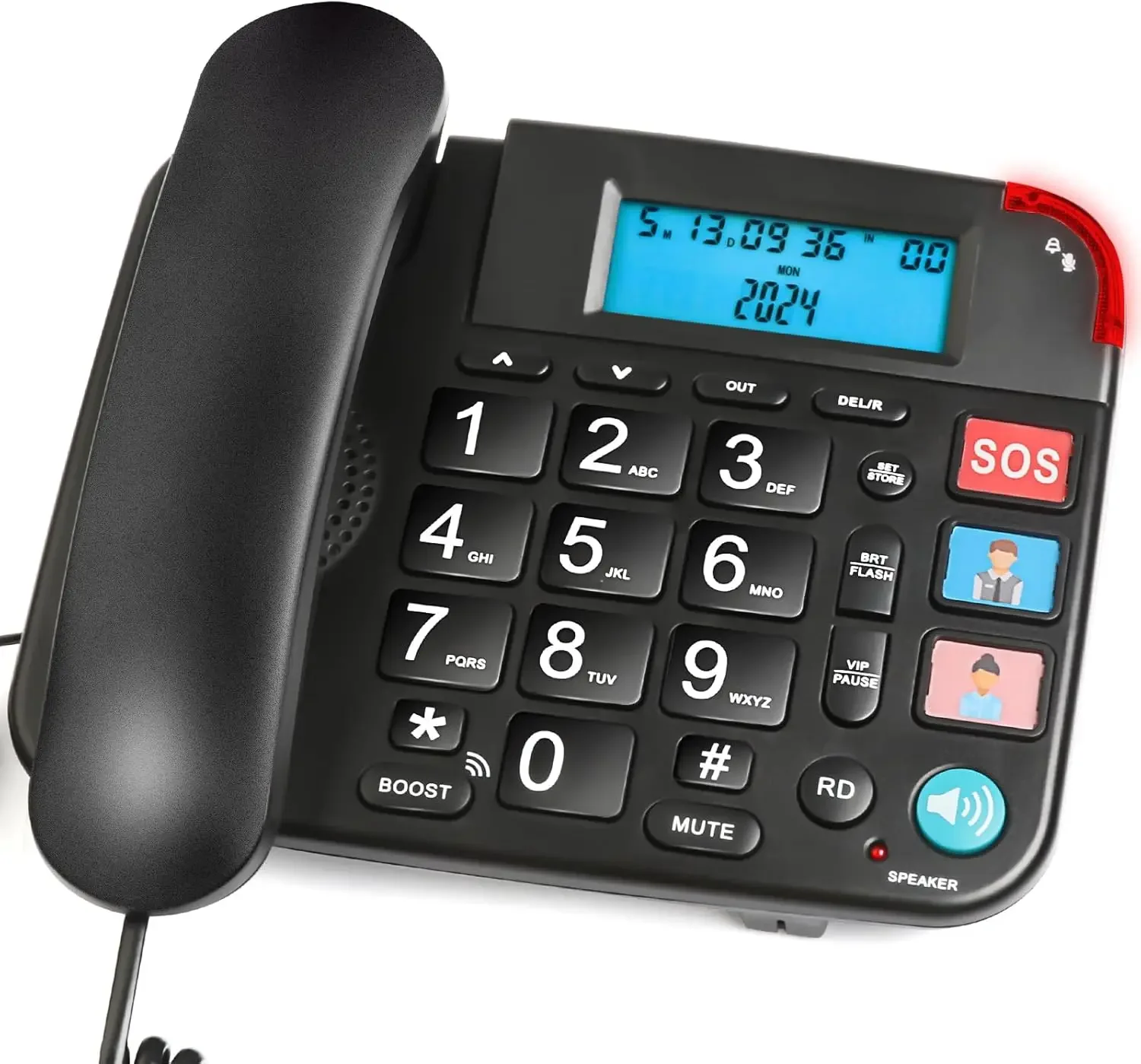 Senior Corded Phone with Big Buttons & Hearing Aid Function – Backlit Display, Mute, Pause, Redial – Ideal for Elderly & Alzheim