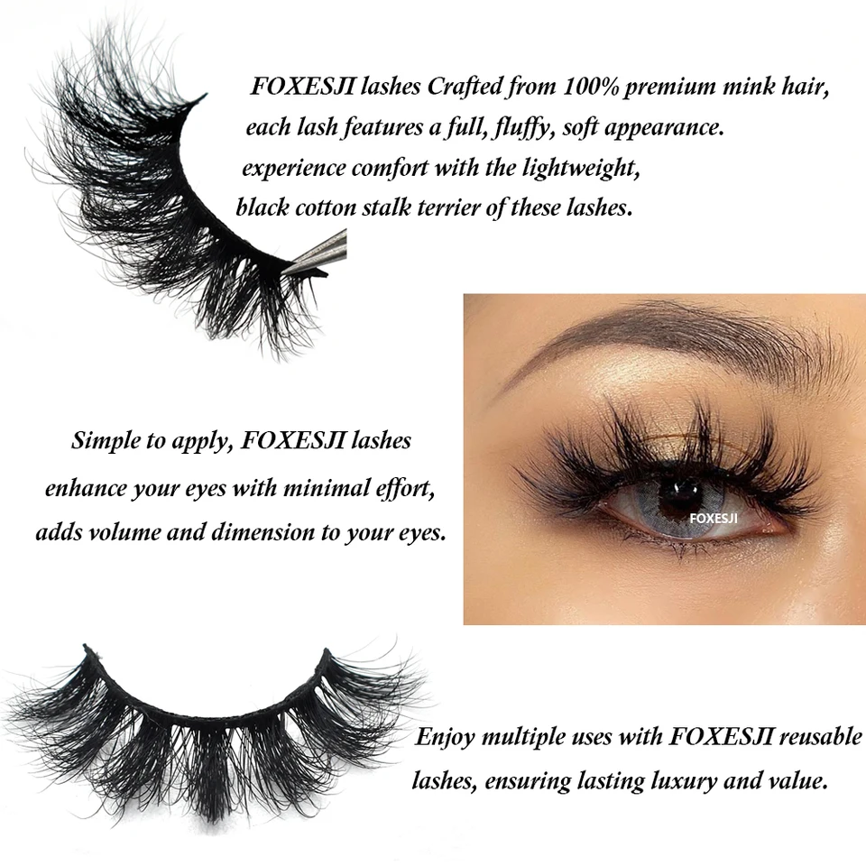 Pestañas FOXESJI 3D mink, populares, naturales, largas, esponjosas y dramáticas, extensiones de pestañas para maquillaje, pestañas postizas completas 4