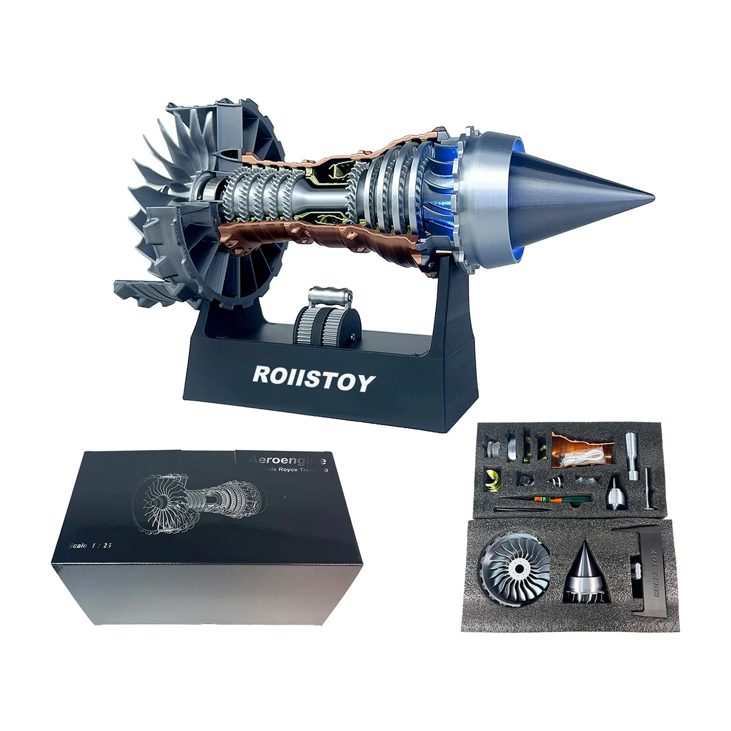 Jet Engine Model Kit with Rotating Blades Buildable Turbofan Simulation Model Aircraft Turbojet Engine Aviation 1:25 Scale DIY