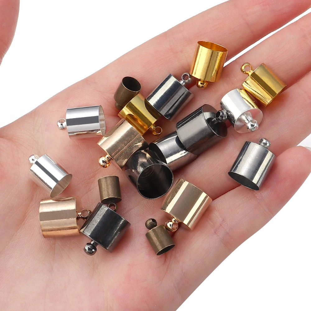 20-50pcs/lot 2-14mm Metal Crimp End Caps Leather Cords End Tip Beads Caps Plated Gold Clasps DIY Jewelry Making Finding Supplies – Detail 2