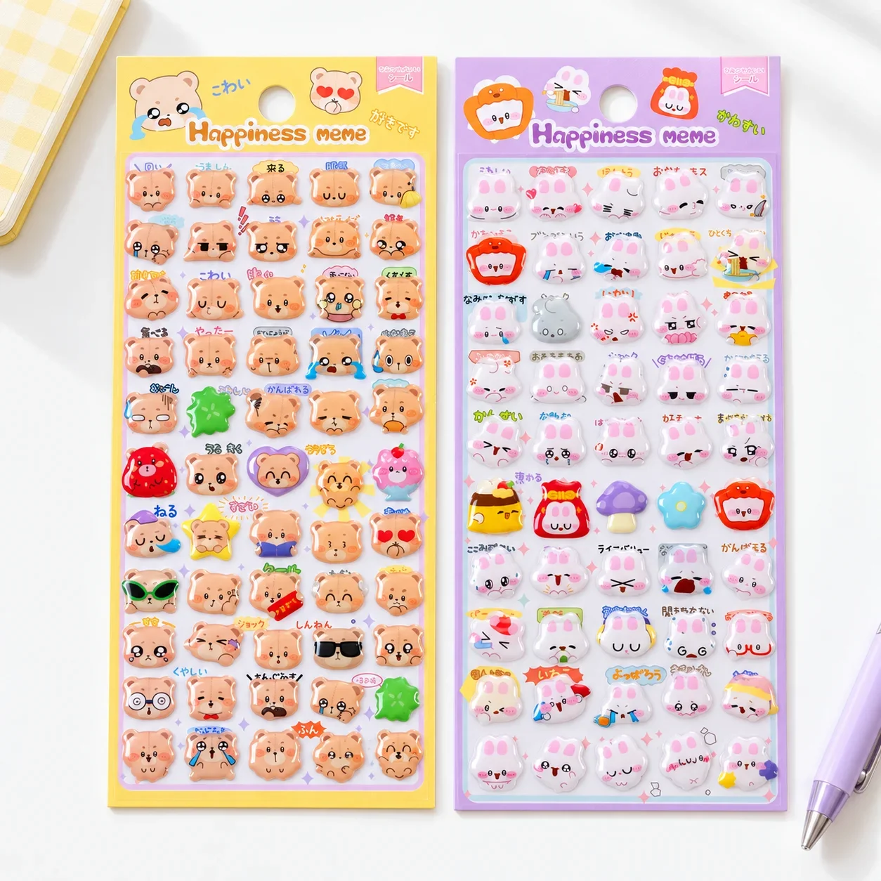 4 pcs Kawaii Animals Expressions 3D Crystal Stickers Scrapbooking DIY Journaling Stationery Diary Decor Stickers Cute Stickers