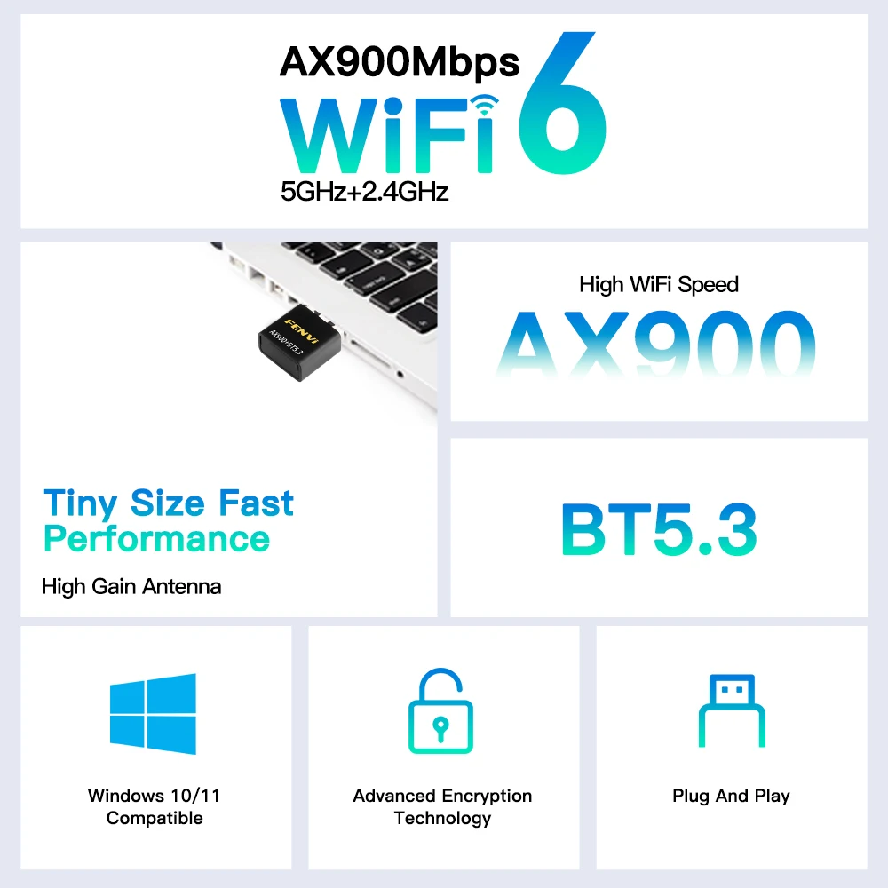 AX900 USB WiFi 6 Bluetooth 5.3 Adapter 2w1 Dongle 2.4G&5GHz USB WiFi Network Wireless Wlan Receiver Driver Free For Win10/11