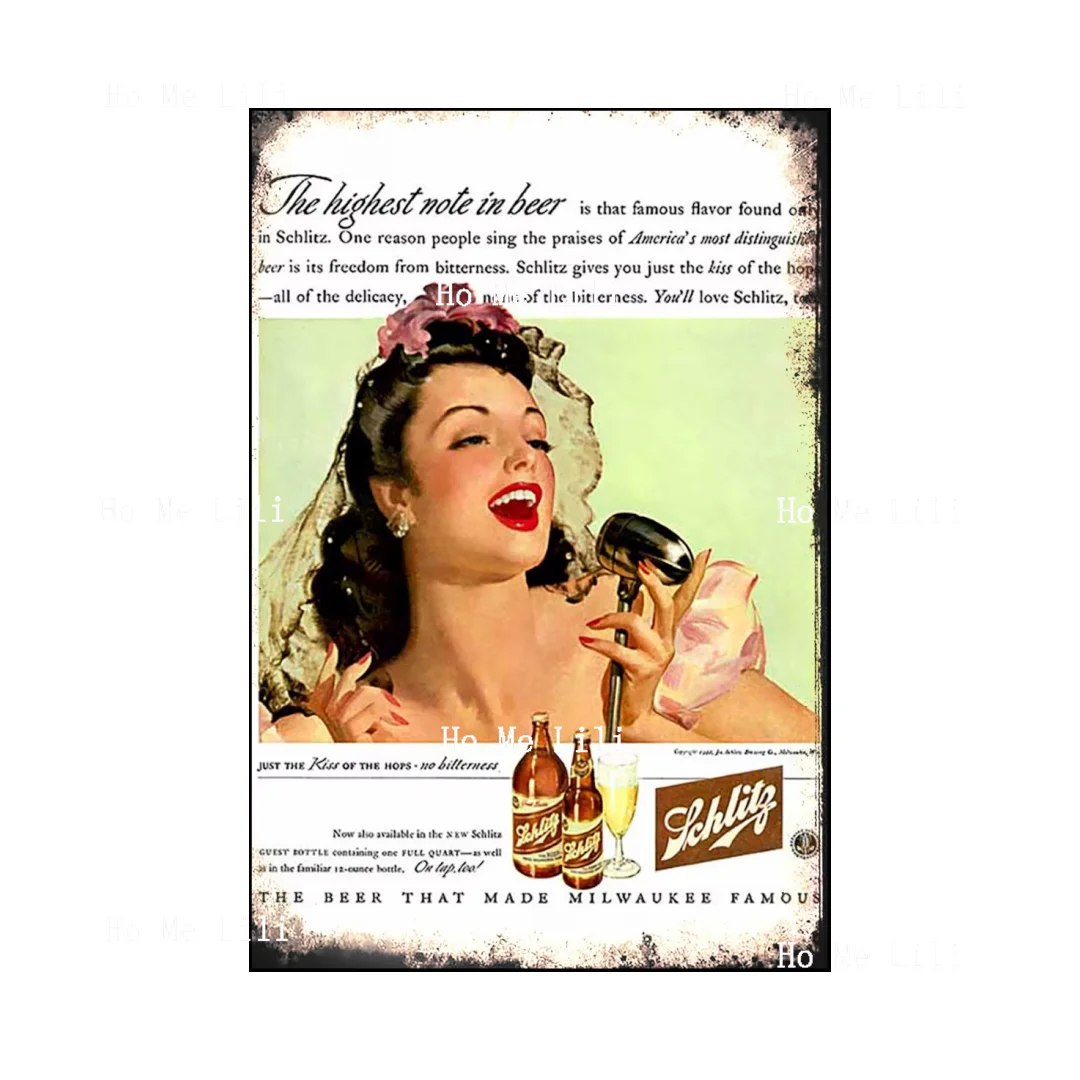 1942 Schlitz Magazine Ad Radio Girl Wwii Era Vintage Metal Tin Sign