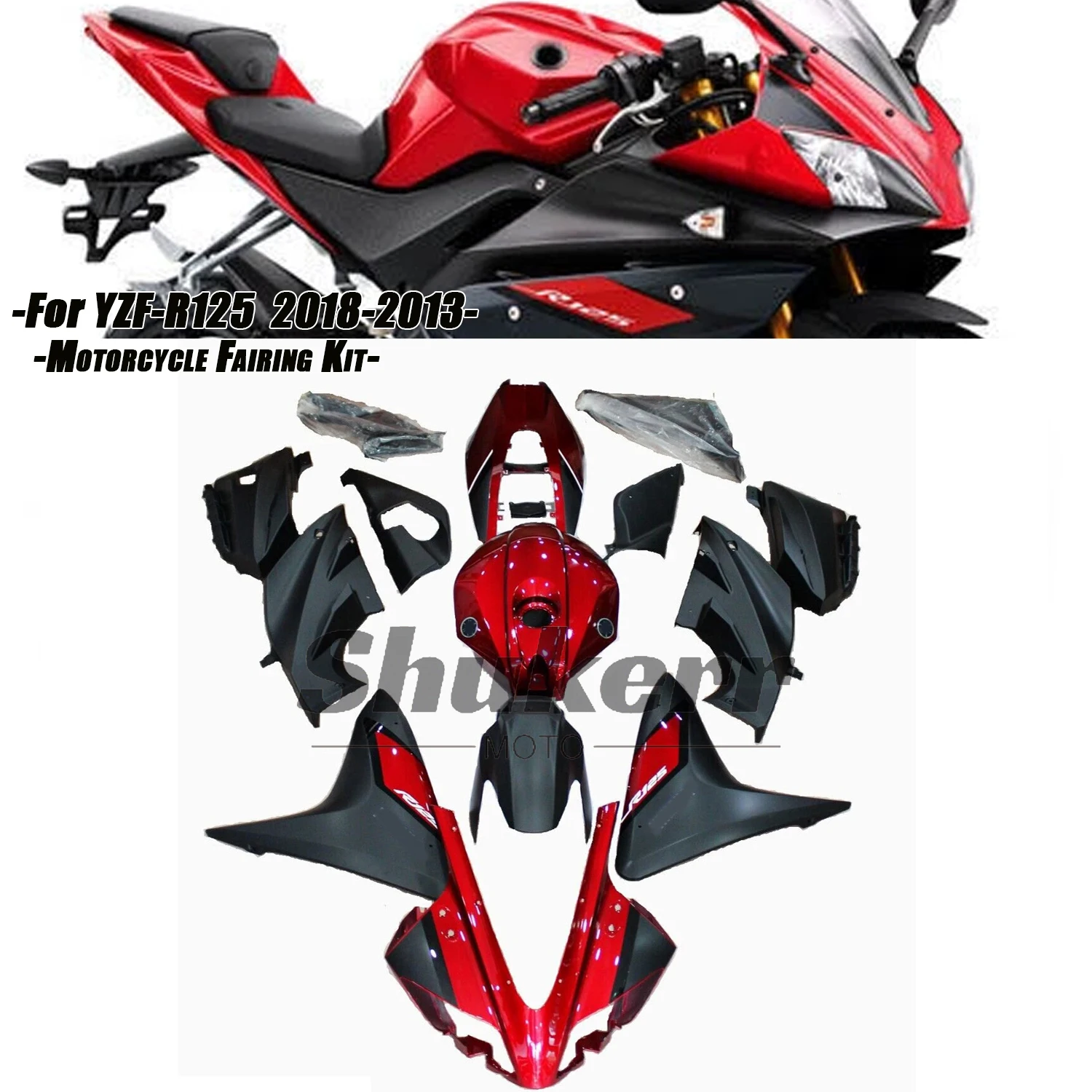 Fit for Yamaha Yzf R125 Yzf-R125 2008-2013 Black Red Abs Motorcycle Plastics Fairing Kit Injection Mold Bodywork Panel Kit 09 10