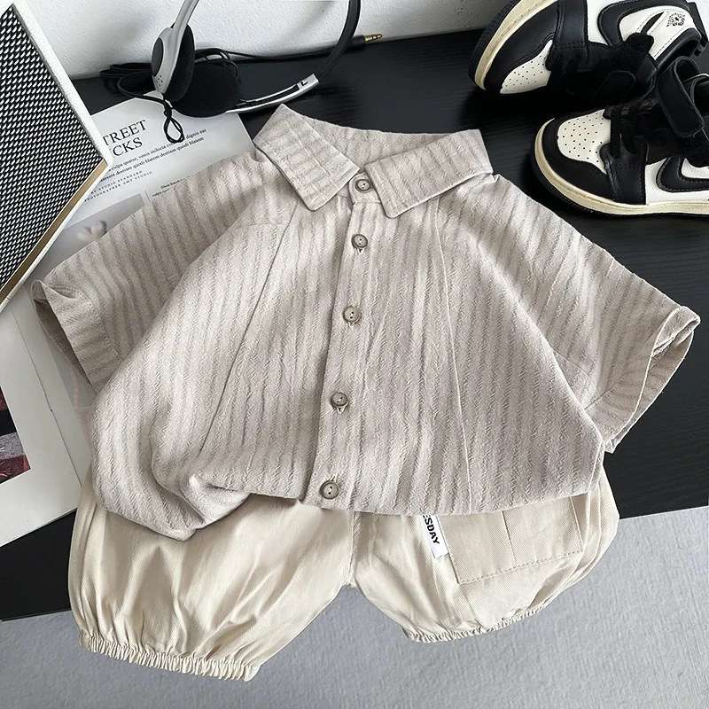 

Korean Baby Boy Clothes 2 Piece Set Children's Clothing 0-5 Years Summer Outfits for Kids Striped Short Sleeve Shirts and Shorts