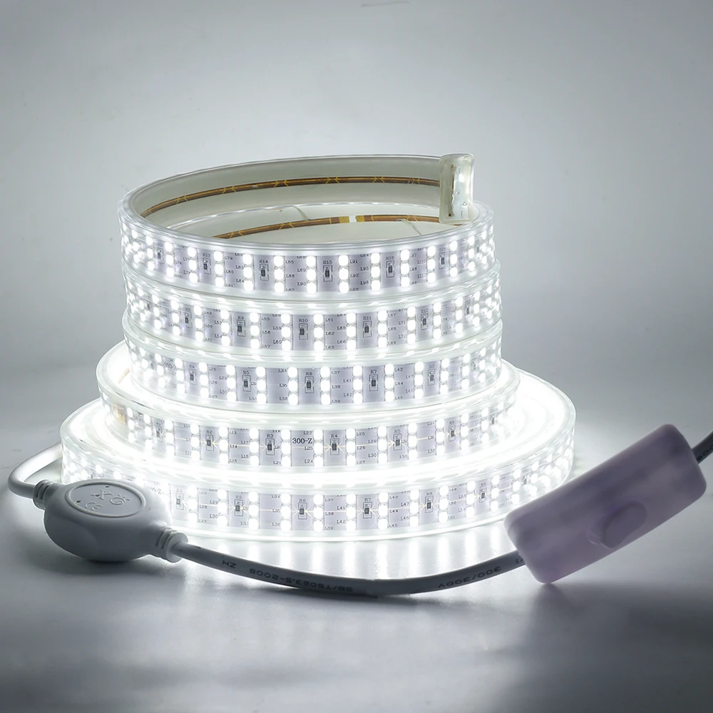 AC 220V LED Strip Lights 2835SMD 276LEDs/m Flexible Outdoor Lamp Waterproof LED Tape With OFF/ON Switch Power Plug