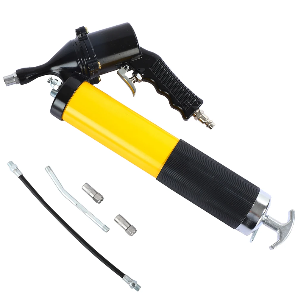 400CC Air Operated Grease Gun 6000PSI Pneumatic Compressor Pump Flexible Hose Portable Grease Gun 2 Coupler 1 Bent Metal Pipe