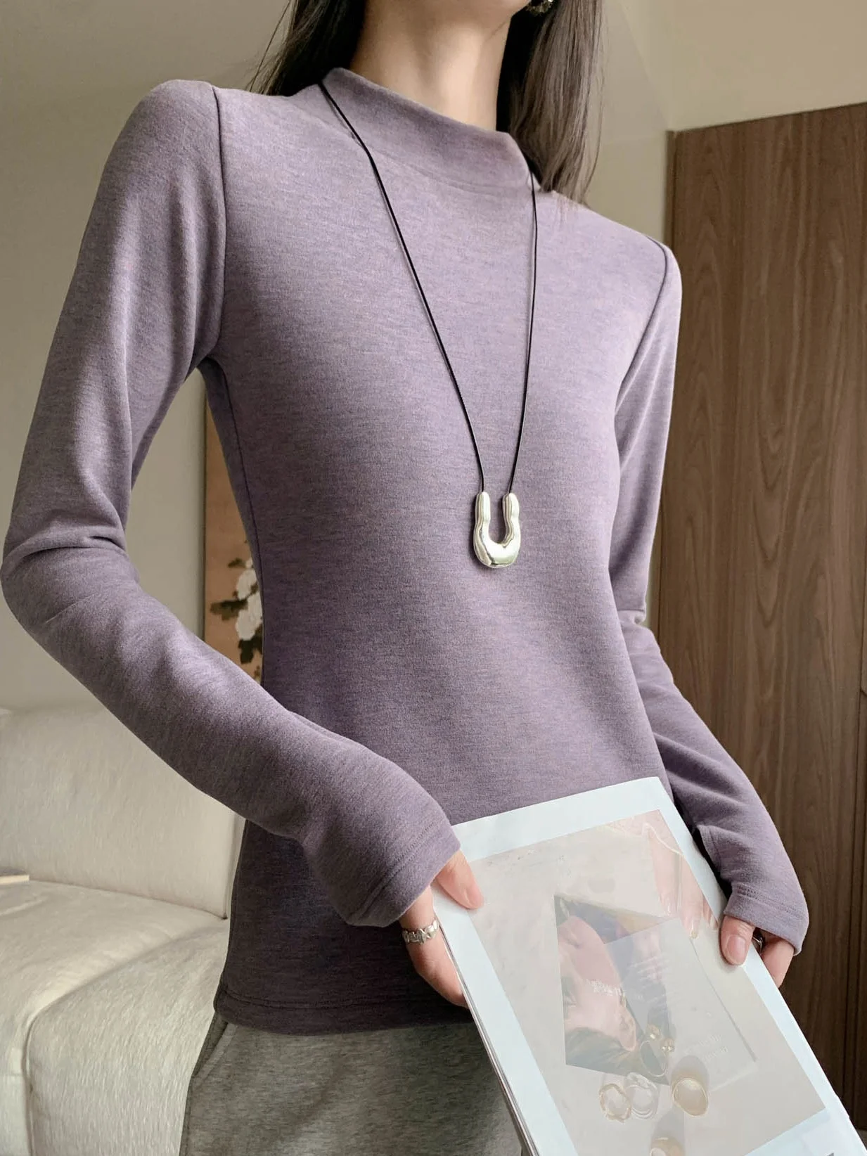 

Двусторонняя флисовая футболка с длинным рукавом для женщин, утепленная, для похудения, базовый слой, внутренняя одежда, высокоэластичная, осенне-зимняя, трикотажная