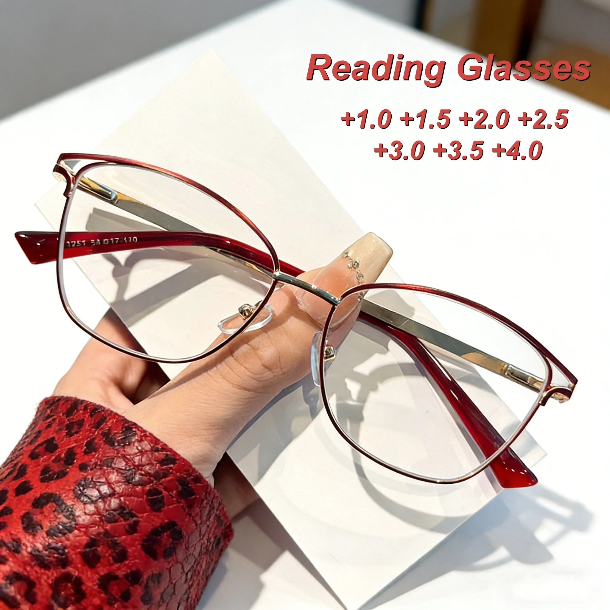

2026 New Fashionable Cat Eye Metal Frame Women's Reading Glasses Ultra Light Neutral Hollow Design Anti Blue Light Glasses